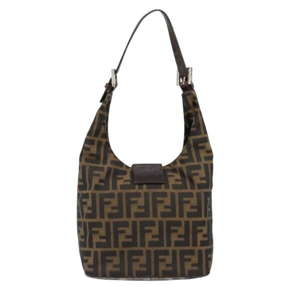 FENDI Zucca Canvas Mamma Baguette Shoulder Bag Black Brown Silver Auth 150142 - Picture 3 of 16